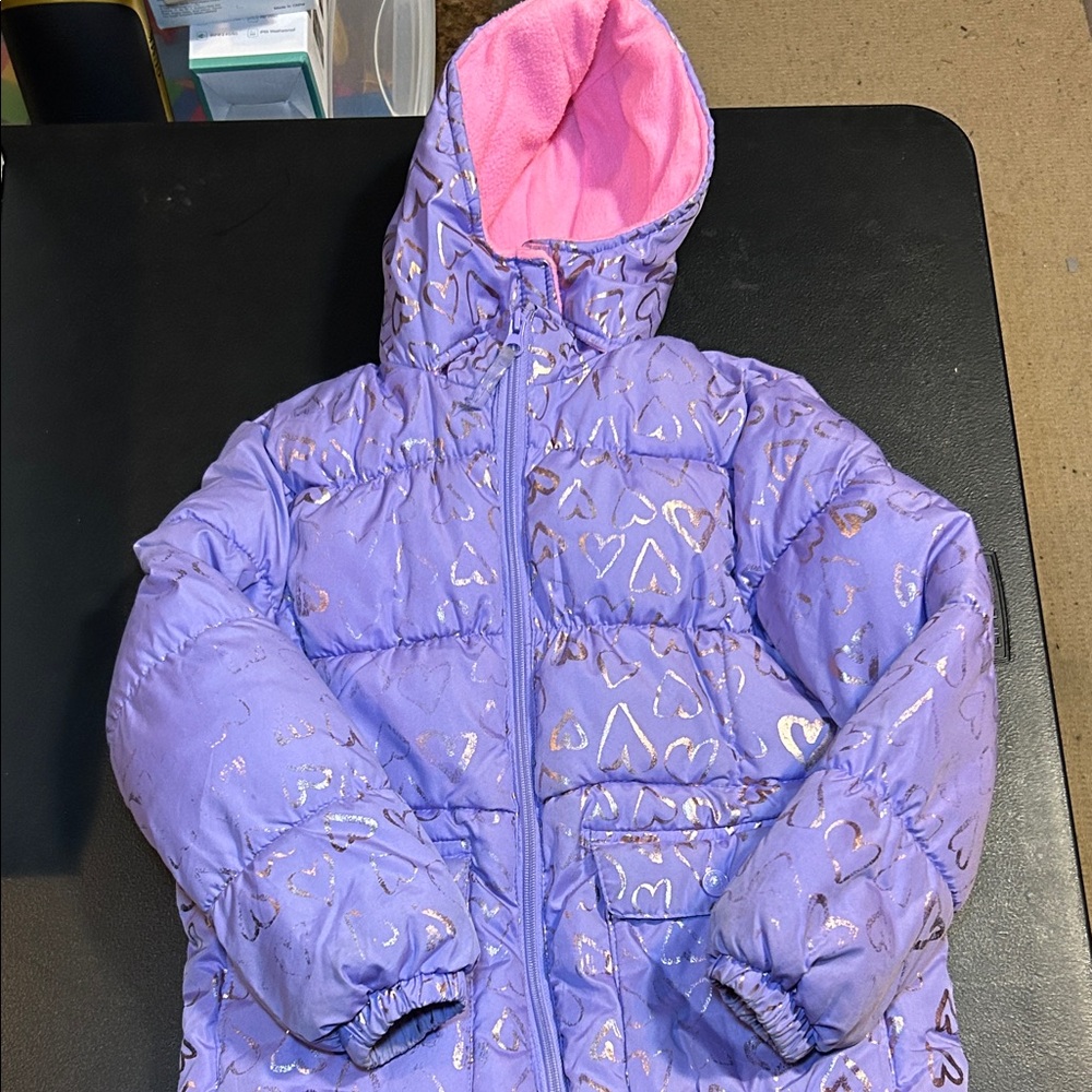 Pink Platinum Purple Heart Puffer Jacket